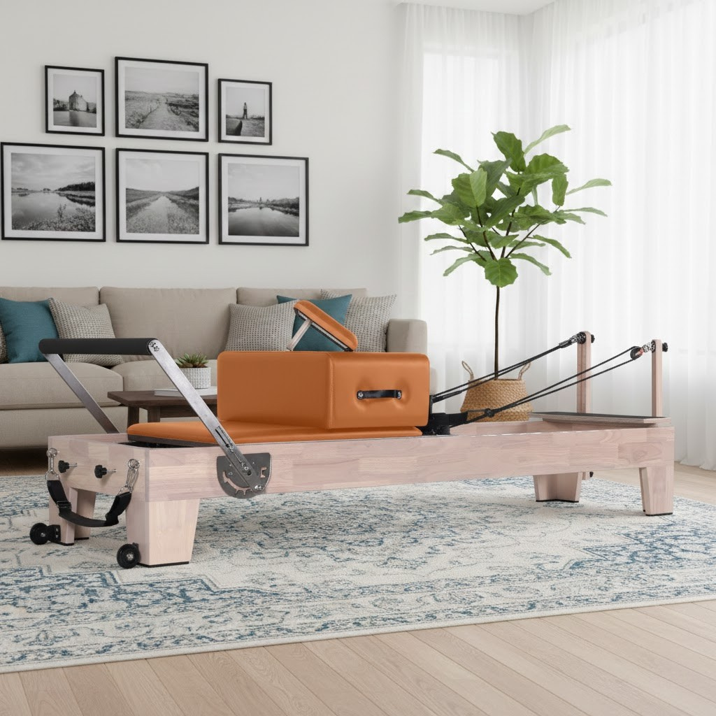 1GKU Oak Pilates Reformer Orange