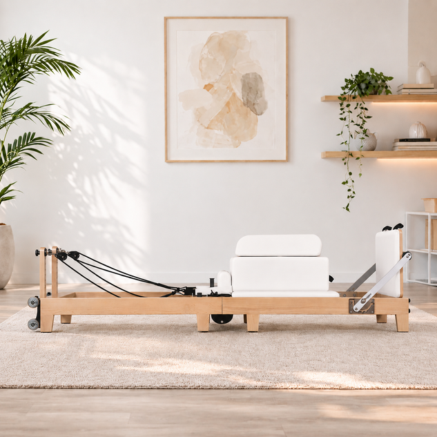 1GKU Maple Wood-Leg Foldable Pilates Reformer White