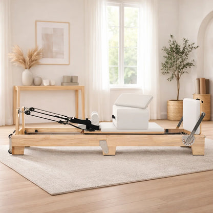 1GKU Oak Folding Classic Pilates Reformer White