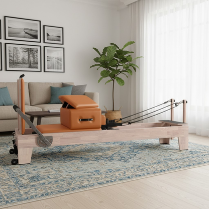 1GKU Oak Pilates Reformer Orange