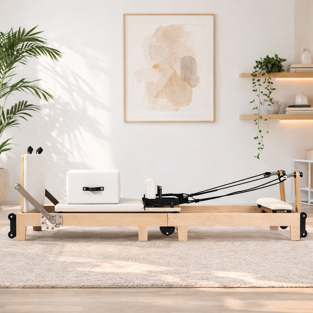 1GKU Maple Wood-Leg Foldable Pilates Reformer White