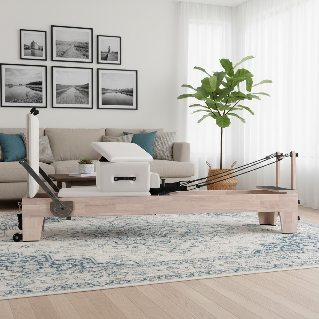1GKU Oak Pilates Reformer White