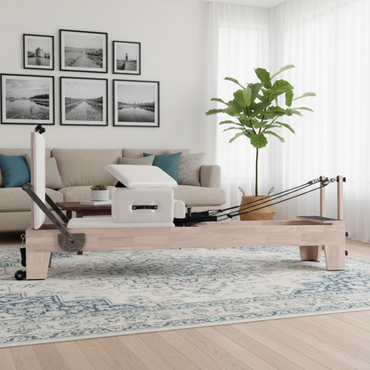 1GKU Oak Pilates Reformer White